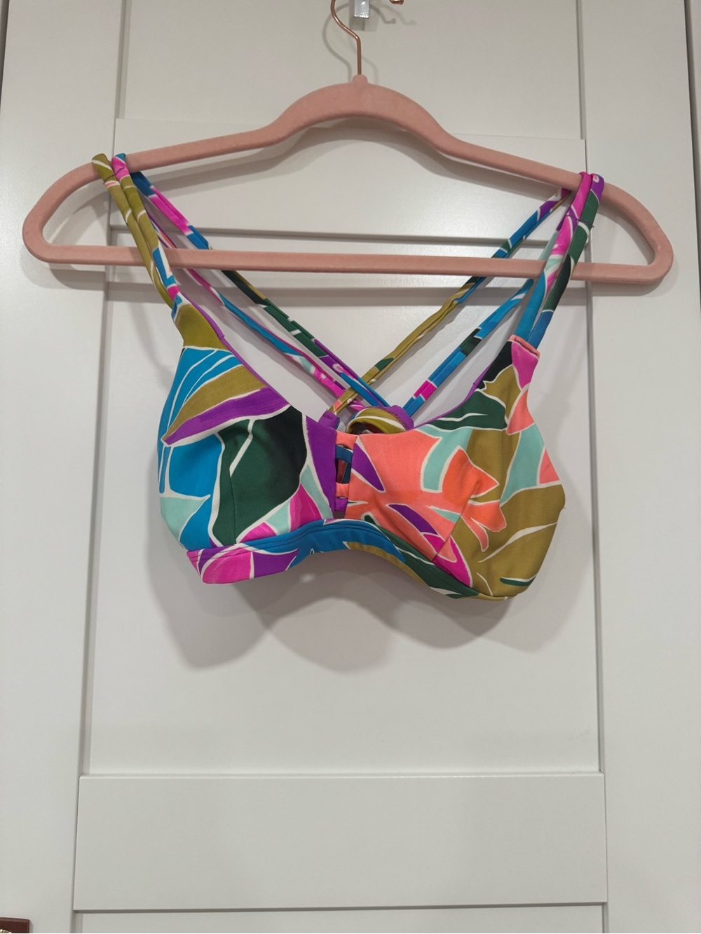 Hurley Multicolor Tropical Print Bikini Top - Pink, Teal, Olive, Coral